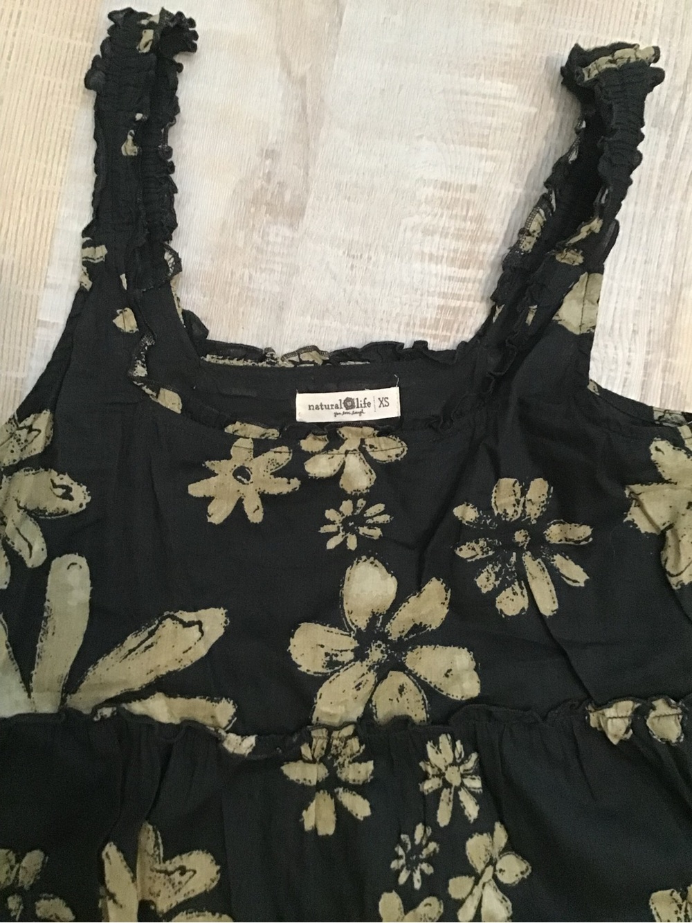 NATURAL LIFE Black Maxi Dress with Olive Floral Pattern - Picture 2 of 3